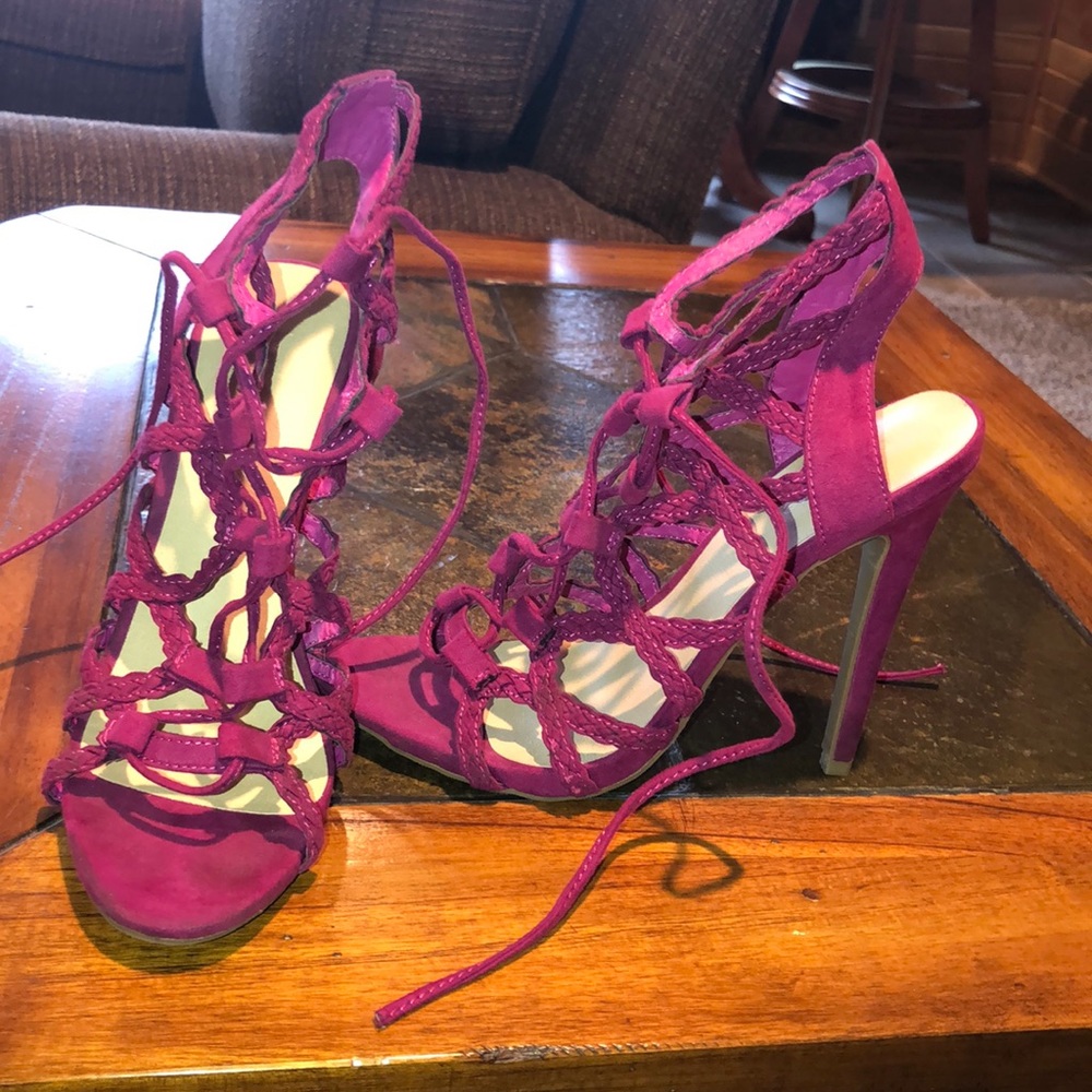Pink high heels. Lace up